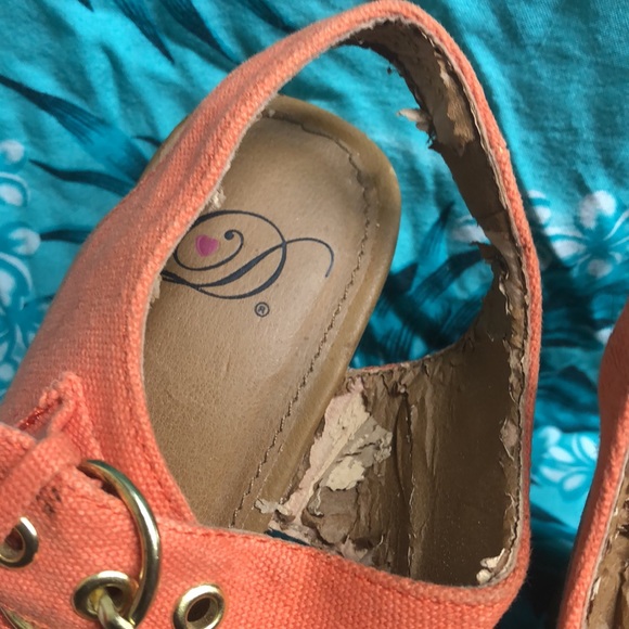 D 💖 size 7 orange cork wedges shoes wear 5.5” heel - Picture 5 of 10